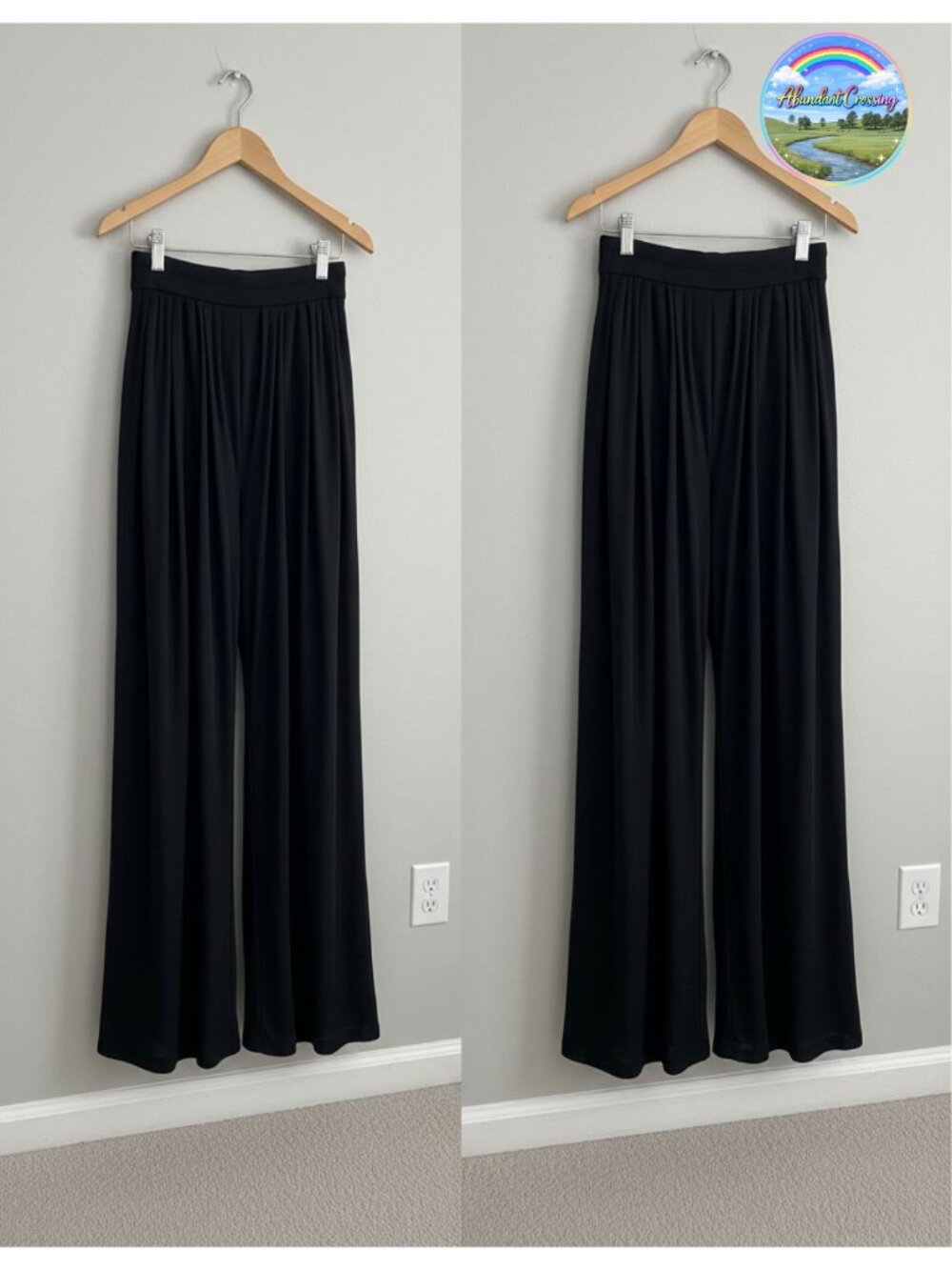 Rib Knit High Waist Palazzo Pants Wide Leg Pleated Trousers